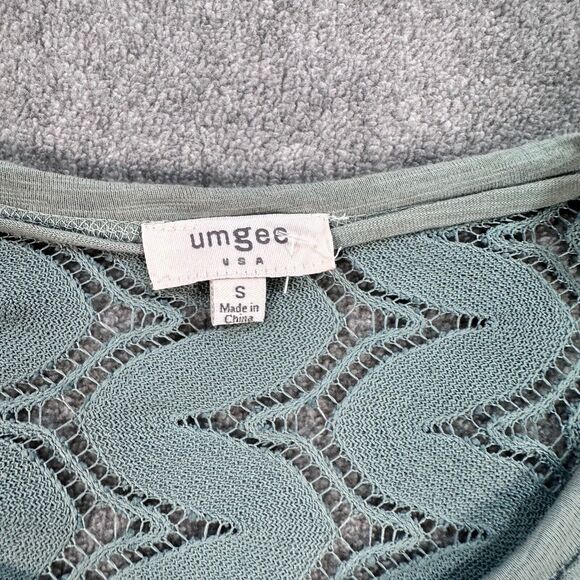 Umgee Green Lace Mixed Fabric High Low T-Shirt Women's Small Oversized Tunic - Picture 3 of 8